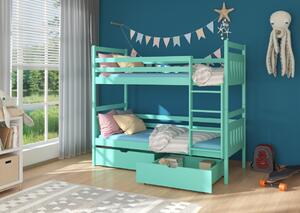 PANDA gyermek emeletes ágy nyomtatással + 2x matrac, 90x200, zöld