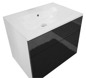 LARTO fürdőszoba szekrény a mosdó alatt + mosdó, fehér/fekete fényes