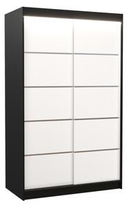 BENISSO tolóajtós szekrény, 120x200x58, fekete/fehér + LED