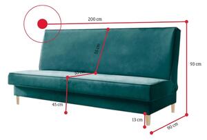 PETRONELA ágyazható kárpitozott kanapé, 200x93x90, fresh 08/fekete
