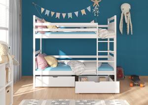 PANDA gyermek emeletes ágy nyomtatással + 2x matrac, 90x200, fehér