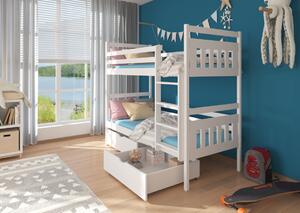 PANDA gyermek emeletes ágy nyomtatással + 2x matrac, 90x200, fehér