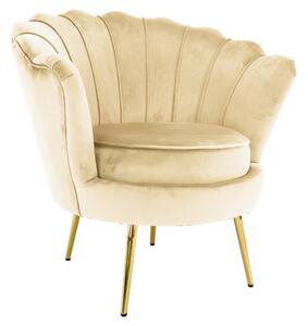 Art-deco stílusú fotel, bézs Velvet szövet/gold arany króm, NOBLEO