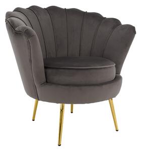 Art-deco stílusú fotel, szürkésbarna Velvet szövet/gold arany króm, NOBLEO