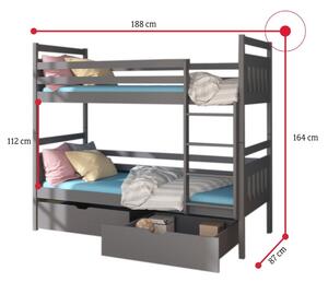 PANDA gyermek emeletes ágy nyomtatással + 2x matrac, 80x180, fehér