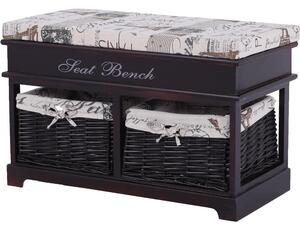 Lóca párnával, 2 kosár, sötétbarna/bézs/minta, SEAT BENCH 3