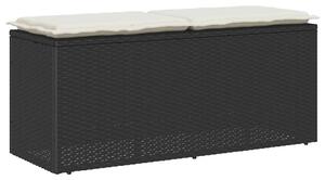 Fekete polyrattan kerti pad párnával 110x40x44 cm