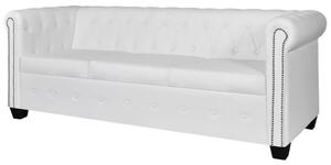 3 személyes fehér műbőr Chesterfield kanapé