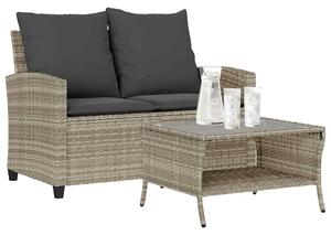 2 személyes polyrattan kerti kanapé asztallal&párnával