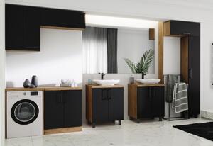 TWIST fürdőszoba szekrény mosógéphez, 66x90x50, kraft tölgy/fekete