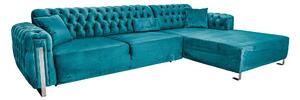 DANA Chesterfield L-alakú kanapé, elektromosan ágyazható, türkiz bársony