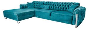 DANA Chesterfield L-alakú kanapé, elektromosan ágyazható, türkiz bársony