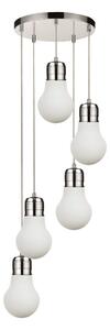 Bulb függőlámpa E27-es foglalat, 5 izzós, 60W króm-átlátszó-fehér