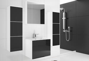 LARTO fürdőszoba szekrény a mosdó alatt + mosdó, fehér/fekete fényes