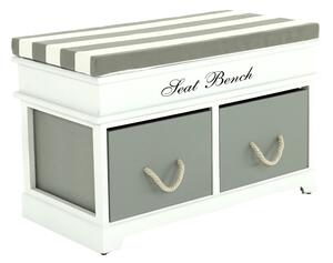 Lóca párnával, 2 fiók, fehér/szürke, SEAT BENCH 2 NEW