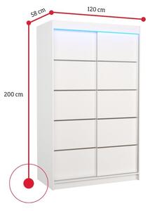 LISO tolóajtós szekrény, 120x200x58, sonoma + LED