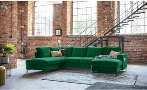 Lofty Lilly zöld kinyitható U alakú bársony kanapé, bal oldali - Miuform