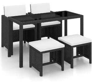 VidaXL 5-részes fekete polyrattan kültéri étkezőszett párnákkal