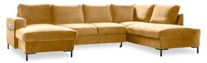 Lofty Lilly mustársárga kinyitható U alakú bársony kanapé, jobb oldali - Miuform