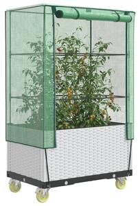Rattan megjelenésű magaságyás borítással/kerékkel 80x50x182 cm