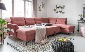 Stylish Stan rózsaszín kinyitható U alakú bársony kanapé, jobb oldali - Miuform