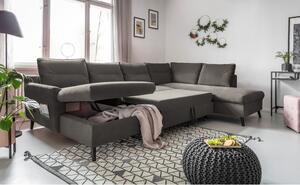 Stylish Stan sötétszürke kinyitható U alakú bársony kanapé, jobb oldali - Miuform