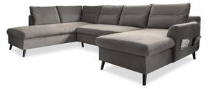 Stylish Stan sötétszürke kinyitható U alakú bársony kanapé, bal oldali - Miuform