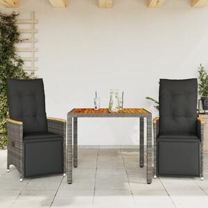 3 részes szürke polyrattan kerti bisztrógarnitúra párnákkal
