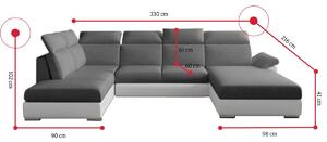 VANELLA ágyazható U alakú ülőgarnitúra, 330x102x216, sawana 05/soft 17, balos