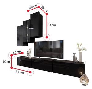 ELPASO 5 nappali fal + LED, fekete/fekete magasfényű