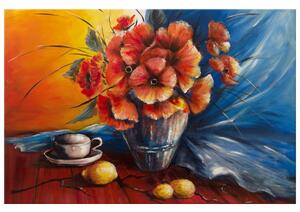 Gario Kézzel festett kép Pipacsokkal teli váza az asztalon Méret: 100 x 70 cm