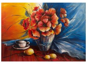 Gario Kézzel festett kép Pipacsokkal teli váza az asztalon Méret: 100 x 70 cm