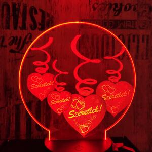 Szerelmes szív 7 színű valósághű 3D led lámpa