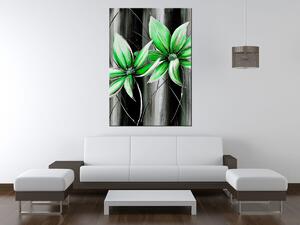 Gario Kézzel festett kép Gyönyöru zöld virágok Méret: 70 x 100 cm