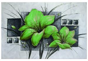 Gario Kézzel festett kép Gyönyöru zöld pipacsok Méret: 70 x 100 cm