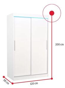 Tolóajtós szekrény FAREN, 120x200x58, fehér + LED