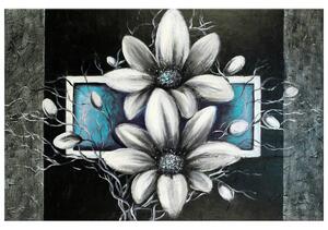 Gario Kézzel festett kép Margitvirág kék háttéren Méret: 100 x 70 cm