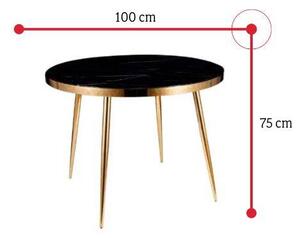 KLEIN kerek étkezőasztal, 100x75x100, fekete márvány/arany