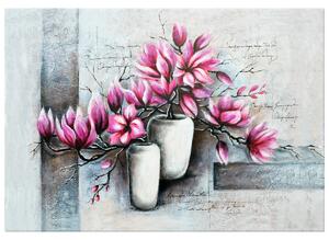 Gario Kézzel festett kép Rózsaszín magnóliák a vázában Méret: 100 x 70 cm
