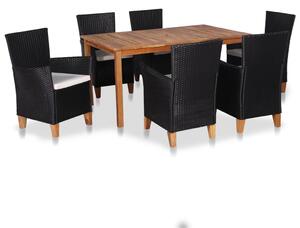 7 részes fekete és barna kültéri polyrattan étkezőgarnitúra