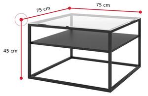 FIASCO II dohányzóasztal, 75x45x75, üveg/fekete