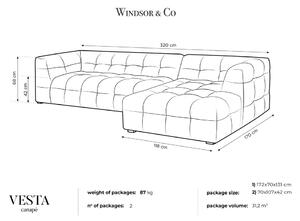 Vesta szürke bársony kanapé, jobb oldali - Windsor & Co Sofas