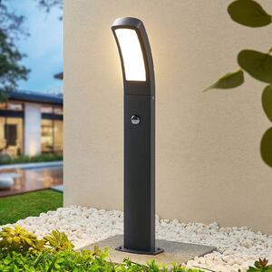Lindby LED lábazati lámpa Moshe, 60 cm, antracit, érzékelővel, Fekete, Alumínium, Modern