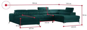 CANTE U alakú kanapé, 354x92x202, Velvetmat 38, jobb