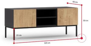 LANZA TV asztal, 120x50x40, fekete/artisan tölgy