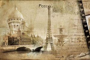 Nem szőtt fotótapéta retro paris képeslap 375 x 250 cm