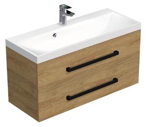 Fürdőszoba szekrény fekete fogantyúval és mosdóval SAT Cube Way 100x71x40 cm tölgy Hickory matrac CUBE2C100ZDH