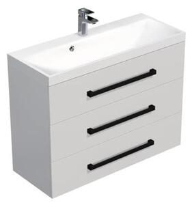 Fürdőszoba szekrény fekete fogantyúval és mosdóval SAT Cube Way 100x47,5x40 cm fehér fényes fényes/matt CUBE2C1003BL