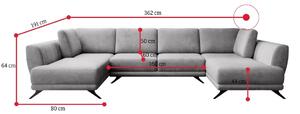 CORAL U alakú ágyazható ülőgarnitúra, 362x90x191, nube 03