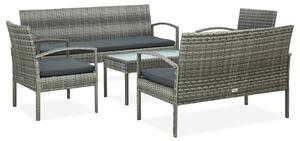 5 részes szürke polyrattan kerti bútorgarnitúra párnákkal
